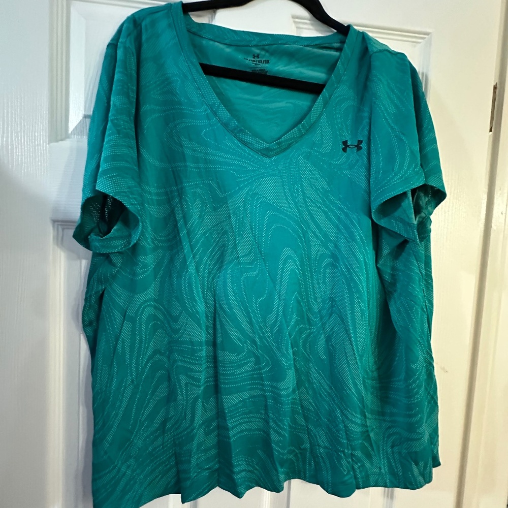 Under Armour Plus Turquoise Workout Top 2XL Athletic Training Shirt Short Sleeve